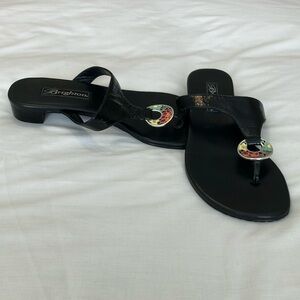 Brighton Wheel Black Krinkle Patent Sandal